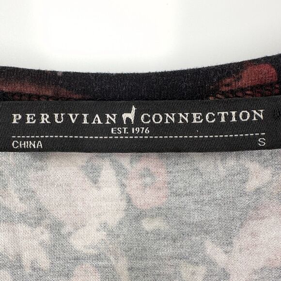 Peruvian Connection Small Midi Dress Black Floral Potpourri Pockets Stretch Boho - Picture 5 of 12